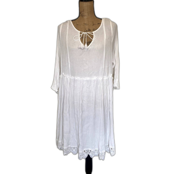 Torrid Ivory White Gauze Crochet Trim Mini Dress Swim Cover Plus Size 3X - Picture 2 of 7